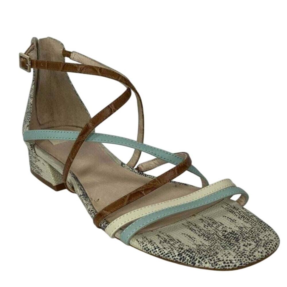 LOUISE et CIE 'Eleri' Women's 8M Square Toe Leather Sandal Tan Cream Aqua